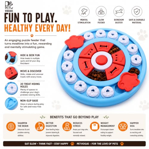 Image of PetVogue Dog Puzzle Toy, Interactive Slow Feeder Treat Dispensing Toy for Dogs, IQ Training Food Puzzle, Mental Stimulation Enrichment Toy, Non-Slip Durable Pet Toy for Small, Medium & Large Dogs
