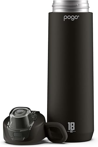Miniatura 3 de Pogo Botella de agua activa de acero inoxidable aislada al vacío con tapa a prueba de fugas y asa de transporte de silicona, recubrimiento en polvo,