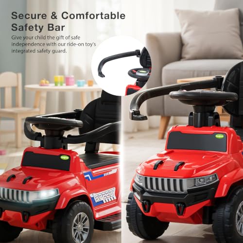 Image of Baybee Speedy Pro Baby Ride on Car for Kids with Parental Handle | Toy Rideons Jeep with LED Lights, Music | Portable Kids Car with Backrest & Basket | Toddler Push Baby Cars for 1 to 3 Years (Red)