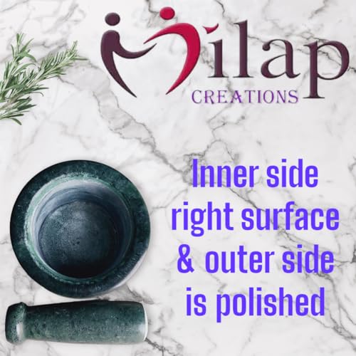 Image of Boat Shape Marble Mortar and Pestle Set Stone, Khalbatta, Kharal, Okhli, Musal Kitchen Tool For Crushing Grinding Blending (Imamdasta-Green-4-Inch)