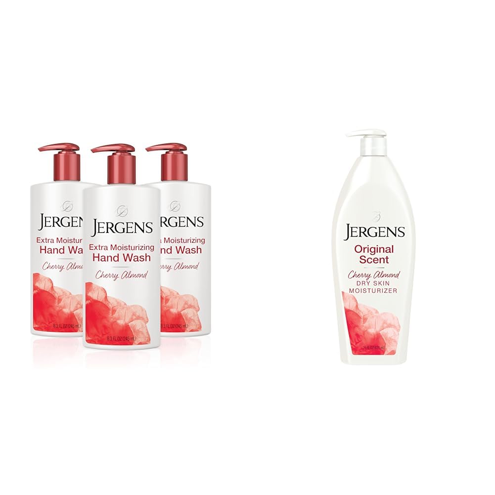 Jergens Extra Moisturizing Hand Soap, Liquid Hand Soap Dispenser Cherry Almond Scent & Original Scent Dry Skin Moisturizer, Body and Hand Lotion, for Long Lasting Skin Hydration