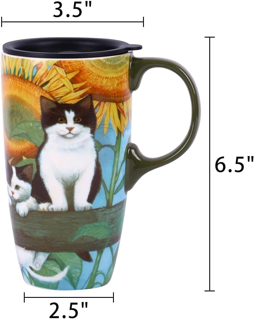 Topadorn Coffee Ceramic Mug 17oz Porcelain Latte Tea Cup With Lid, Perfect for Coffee and Tea, Holiday Gift Her Him, Cat - Image 7