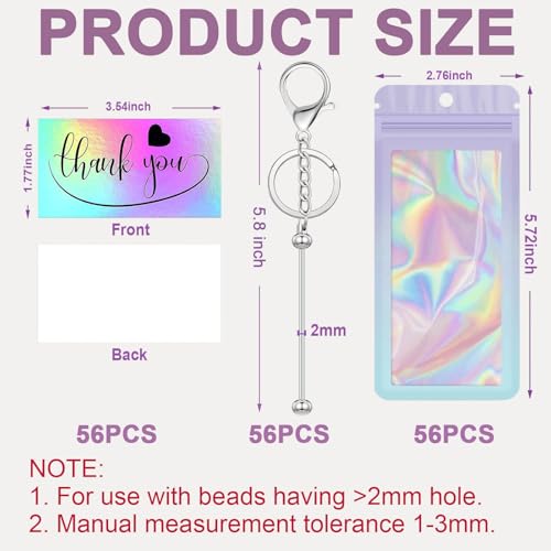 Image of 42 /84 /126 Pcs Beadable Keychain Bars Bulk Blank DIY Beaded Keychain Making Supplies with Bag Thank You Card