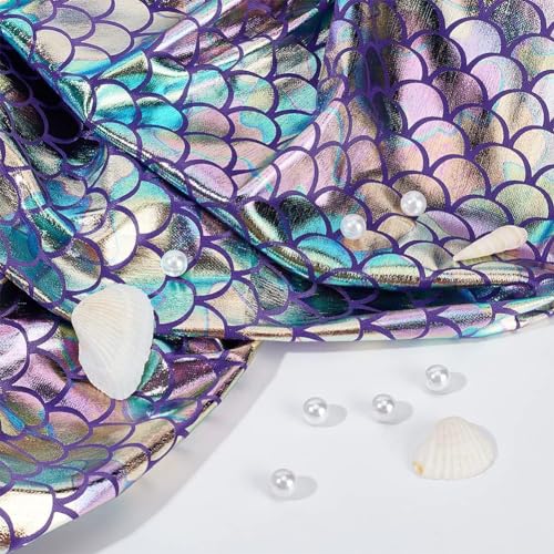FINGERINSPIRE Mermaid Scales Sparkly Purple Hologram Spandex Fish Scale Fabric - Image 4