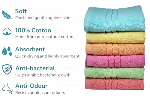 Image of Hand Towel Set of 12 (35x50 cm, 450 GSM) - Soft Cotton, Absorbent, Quick Dry - Bathroom, Wash Basin, Kitchen, Travel & Gym Face & Hand Towel for Men & Women-Multicolor