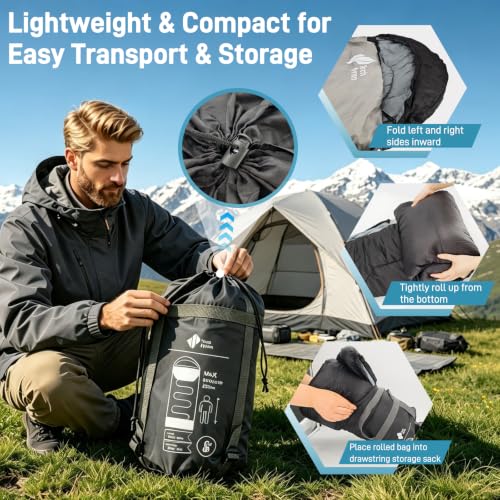 Sleeping Bag for Adult Camping Backpacking Warm & Cold Weather (Green) - image 6