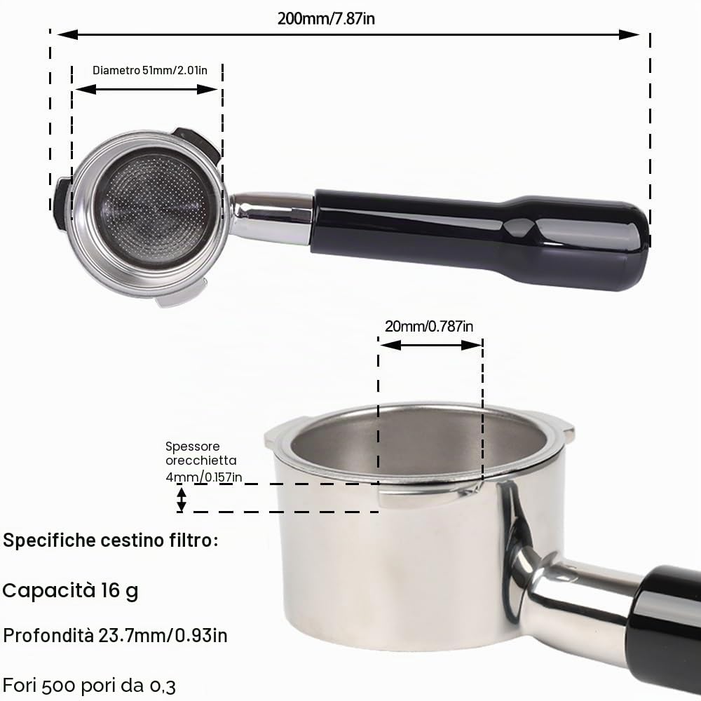 CAPFEI Portafiltro, 51 mm, per Cecotec Power Espresso 20, con 3 orecchie, spessore 4 mm