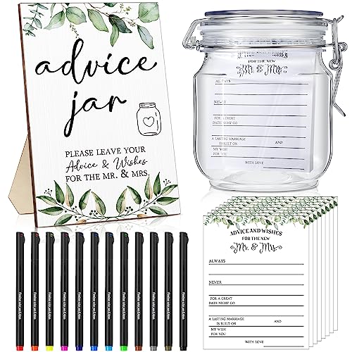 Sintuff 114 Pieces Advice and Wishes Cards Jar - Greenery Bridal Shower Decoration, Hilarious Bridal...