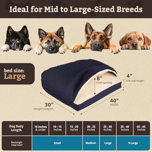 Image of Snoozer Rectangle Cozy Cave Dog Bed, Hooded Dog Bed, Navy (L)
