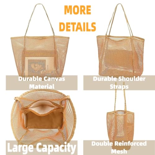 Mesh Crochet Bags for Women Summer Beach Vacation Casual Bag Foldable Shoulder Handbag Hollow Big Capacity Soft3