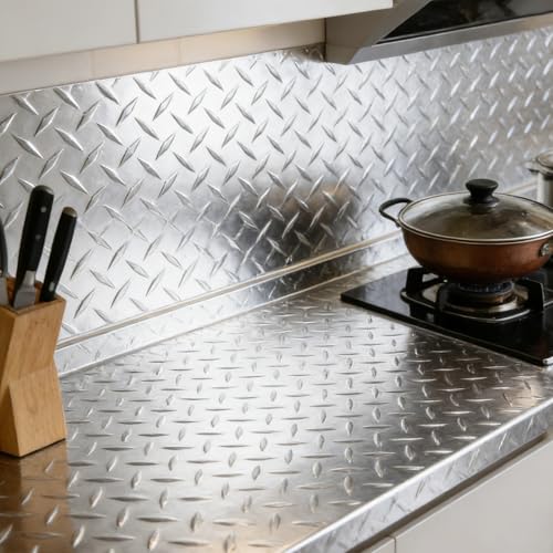 Image of 2pcs 24inX32in Embossed Diamond Aluminum Plate Sheet, 17GA Mill Finishing Checker Sheets Tread Plate /Rolls for Commercial & Residential Use Walls Floors Trailers