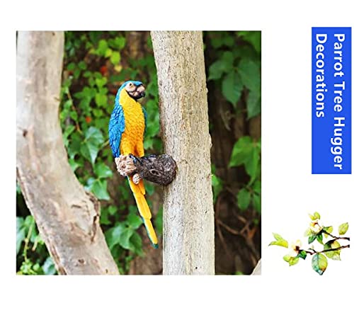 Handsider Tree Hugger Parrots Garden Statue Art Decoration For Yard Tree Ornaments (Blue/Yellow) #TOP4