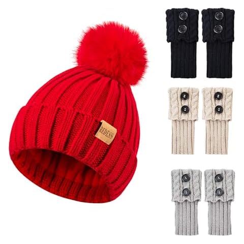 REDESS Womens Winter Knitted Beanie Hat Warm Fleece Lined with Variety of Styles Winter Warm Cuff Socks 3 Pairs Cover