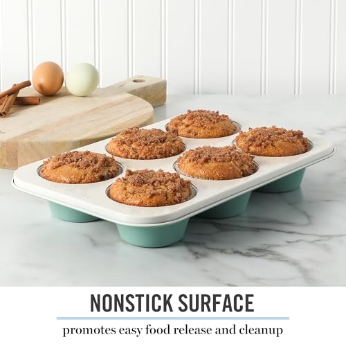 Image of Martha Stewart Gallen 6 Cup Nonstick Carbon Steel Muffin and Cupcake Pan - Teal Durable Bakeware for Muffins, Cupcakes & Mini Cakes