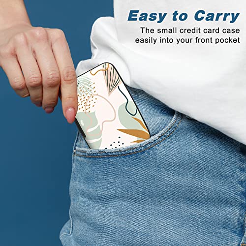 Image of Credit Card Holder, Mini Aluminum Card Wallet RFID Blocking Slim Metal Hard Card Case for Women Men, Leaf