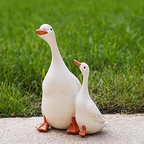 I love you Mom/Dad! Vivid Arts, Hand Painted Resin White Duck Call Duck Set of 2, Garden Ornament, Indoor Exquisite Decoration, Christmas Decorations (Small) Cover