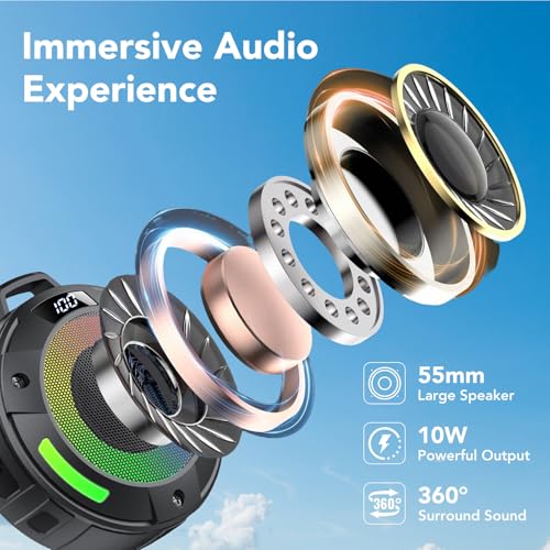 Image of Bluetooth Speaker, 2026 Portable Wireless Shower Speaker, Digital Display Portable Speaker with Detachable hook ,IPX7 Waterproof with LED Light, HD Sound & Bass for Bathroom, Pool, Beach & Outdoor