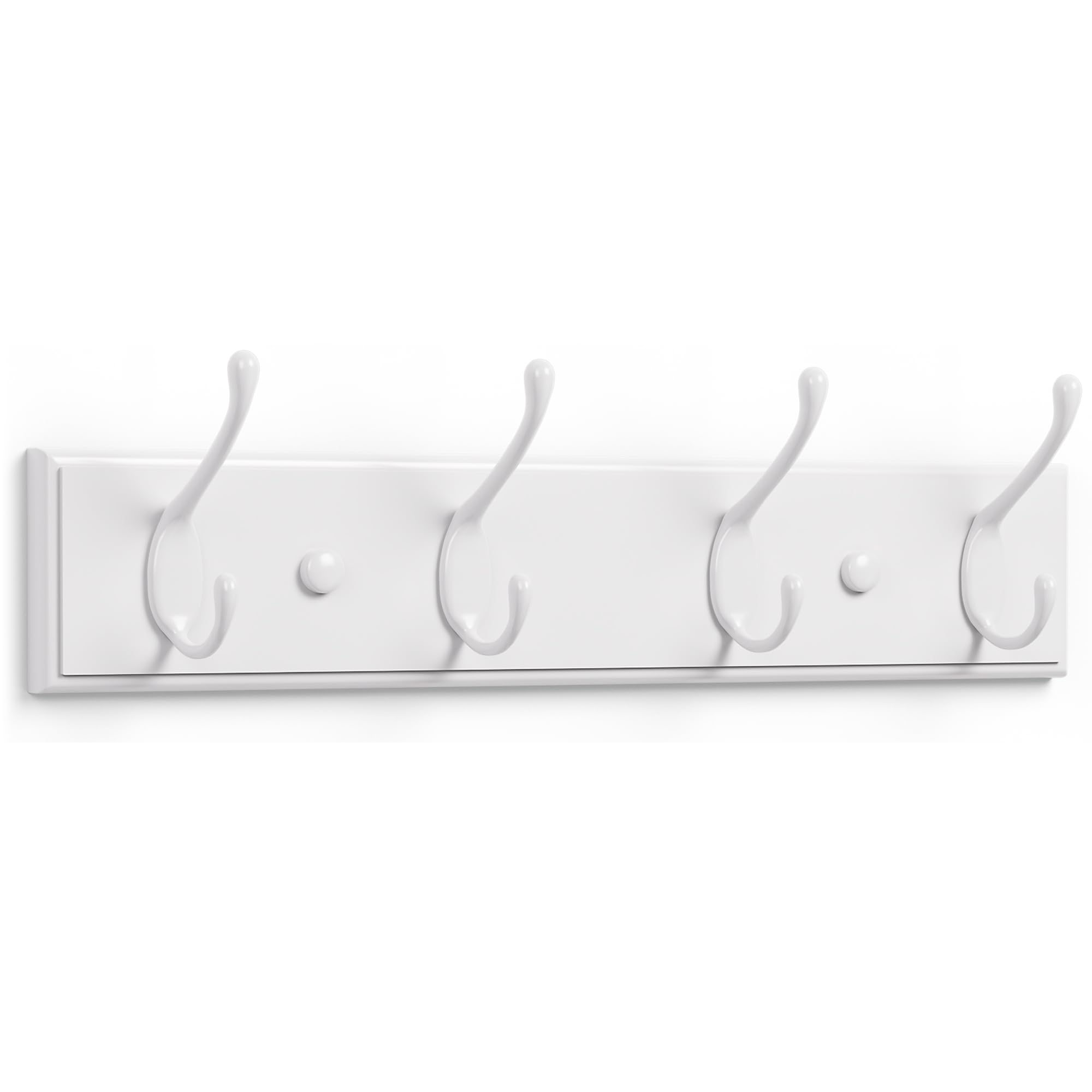 LARHN White Coat Hooks Wall Mounted Coat Rack - 4 White Wall Hooks - 42 cm - All Fixings Included for Quick & Easy Installation