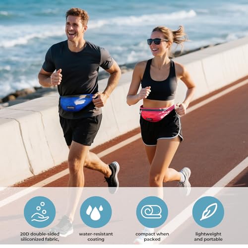 Image of Vavabox Extremely Lightweight Running Belt for Men Women, Fanny Pack Travel Bum Bag with 2 Zippers, Water-Resistant Waist Bag for Running Walking Hiking (Rose Pink)