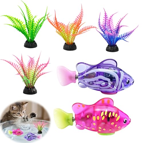6PCS Robo Fish Interactive Robotic Fishes Engaging Cat and Dog Play Bath Time Entertainment for Pets Multi-Colour Aquatic Design with Green and Red and Pink and Purple Fish