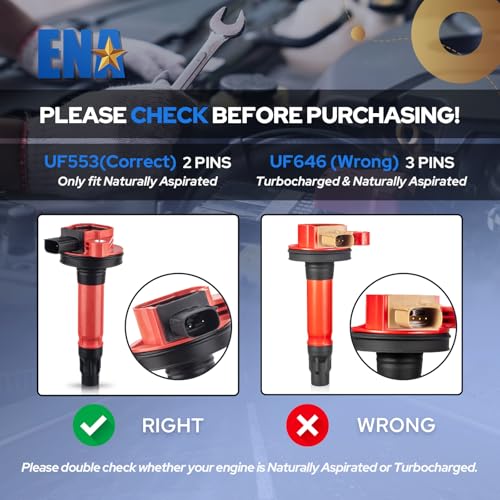 ENA Set of 6 Red Ignition Coils UF553 DG520 Compatible with Non-Turbo V6 3.5L 3.7L Ford Edge Explorer F150 Taurus Flex Mazda CX9 Lincoln MKZ MKS MKX 2007-2016 Replacement for GN10237 7T4Z12029DA by ENA - Used condition - Image 2