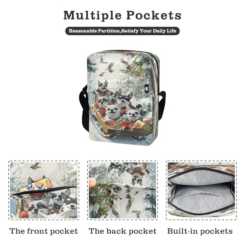 Crossbody Bag Christmas Puppy Dog Skiing Messenger Bag for Women Men Purse Shoulder Bag Satchel Bag with Adjustable Strap 214B916422