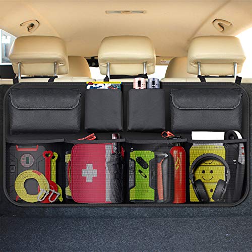 Organizador de Coche Almacenamiento Bolsas Maletero del Coche Malla Plegables con Palo Mágico Red Elástica Ahorro de Espacio en el Asiento Trasero