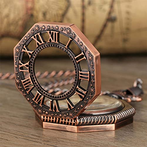 Gentleman Pocket Watch, Pocket watch,Octagonal manual mechanical pocket watch with retro Roman numerals and manual winding (Color : Redcopper) steampunk buy now online