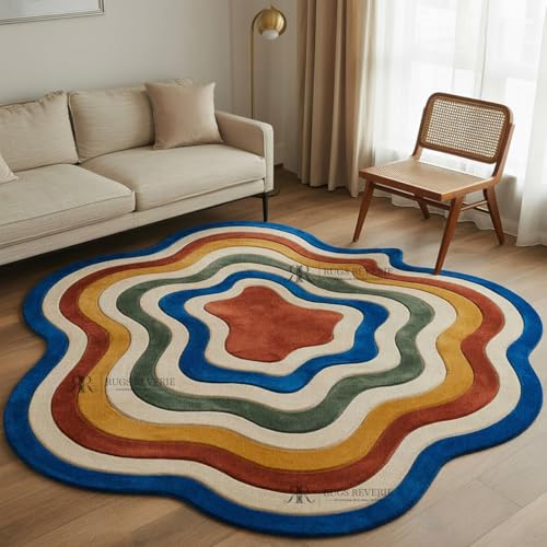 RUGS REVERIE Colorful Amoeba Shape Wool Rug � Hand Tufted Modern Irregular Multicolor Layered Carpet for Living Room, Bedroom Rug & Boho Decor_3X5 FEET