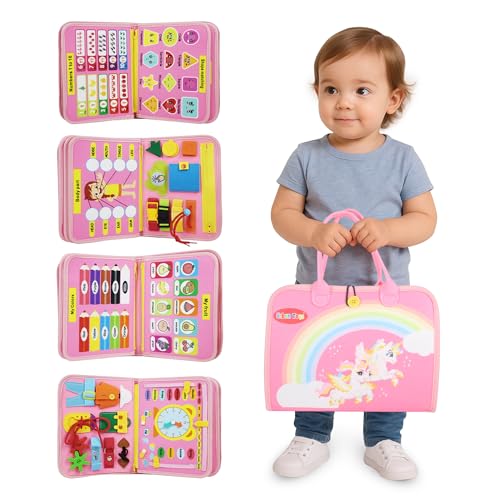 Image of URBAN TOYS Montessori Busy Board - Ideal Busy Book Toddler Toys & Gifts for Boys & Girls, Toddler Travel Essential for Airplane & Car, Sensory Toys, Great for Baby Gifts for Boys