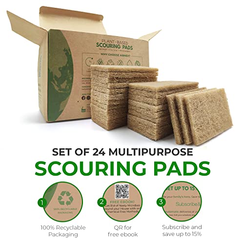 Airnex Biodegradable Scrubbing Pads For Dishes - Pack Of 24 Coconut Fiber Scrub Pads For Dishes - Non Scratch Scouring Pads For Pots And Pans #TOP2