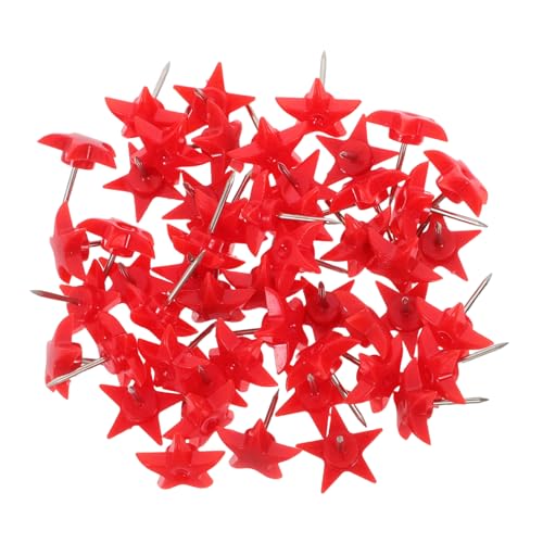 DIKACA 50 Piezas alfileres de Papel Alfileres Coloridos decoración de Oficina chinchetas Decorativas Tachuelas y chinchetas alfileres de Estrella chinchetas para Pared el plastico Rojo