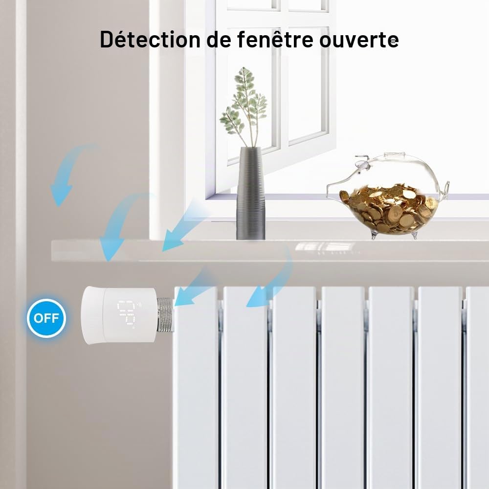 KETOTEK Tête Thermostatique Connectée Zigbee WiFi, Vanne Thermostatique Radiateur avec Hub, Thermostat Intelligente avec Alexa/Google Assistant, Contrôle Vocal, Détection de Fenêtre