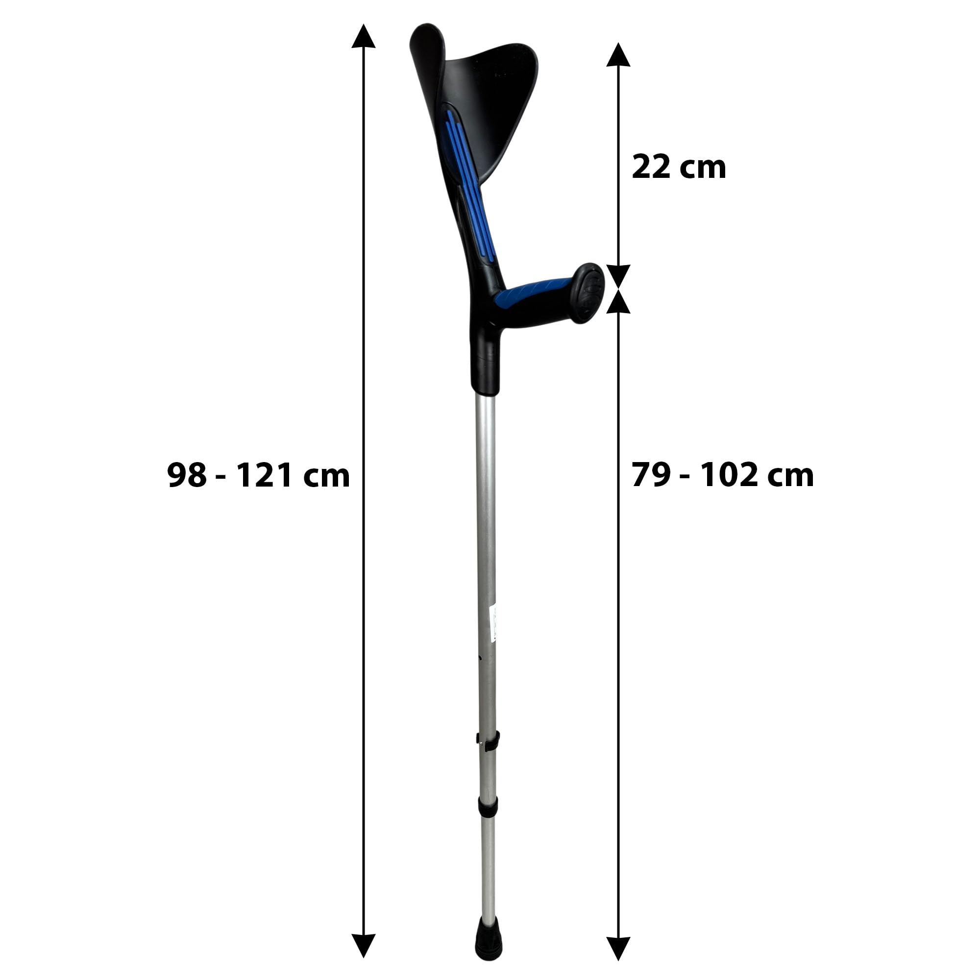 Stampelle Ortopediche regolabili in altezza (2 unità) Ultraleggere con impugnatura Comfort, Stampelle Canadesi,Stampelle antiscivolo (Nero)