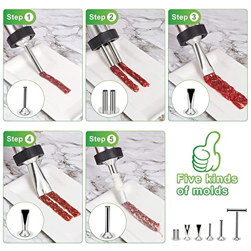 1.57 LB Large Capacity Jerky Gun Kits, Stainless Steel Jerky Shooter Cannon, Beef Stick Gun, Beef Deer Jerky Maker, Meat Gun, Sausage Stuffer with 5 Nozzles 5 Brushes 1 Meat Pusher, Gift for Women Mom