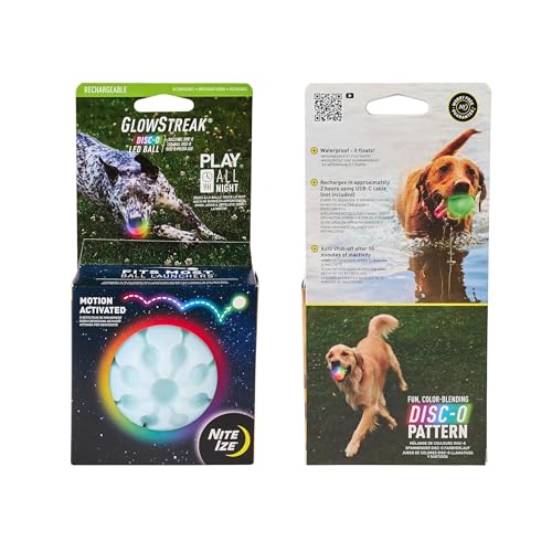 Nite Ize GlowStreak Rechargeable LED Ball - Rubber Dog Toy - Motion-Activated & Waterproof Design - 9 Hours of Runtime - Premium Dog Toys - Disc-O