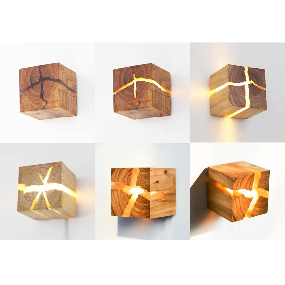 Vintage Drewniana ściana światło LED 5W Kreatywna Lampa ścienna Lampka Nocna Losowe Pęknięcie Wewnętrzne Oświetlenie Sypialni Salon Jadalnia Korytarz Schody Dekoracyjne światła,2 pcs