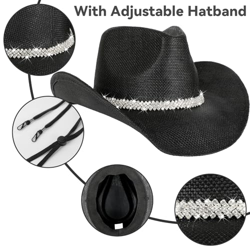 Image of WQWOVRVO Cowboy Hat,Cowgirl Hat,Western Cowboy Hats for Women /Mens /Straw Wide with Shapeable Brim Cowboy Hat for Womens