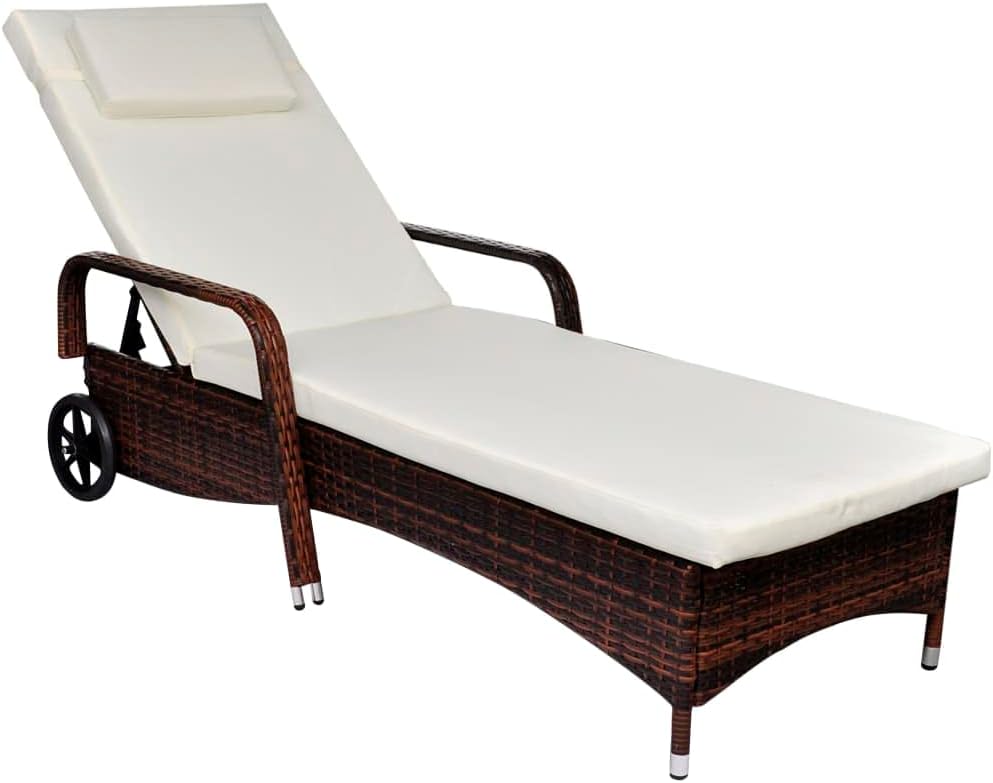 Sun Lounger with Cushion,Sunbathing Chairs for Adults,Patio Furniture,Outdoor Seating,Outdoor Lounge Chairs,for Outside,Patio,Yard,Lawn,Beach,Sunbathing,Pool, Wheels Poly Rattan Black