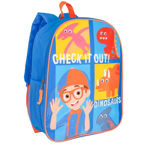 AI ACCESSORY INNOVATIONS Blippi Backpack for Boys & Girls Kids 15 School Bag Featuring Blippi & His Dinosaur Friends Blue