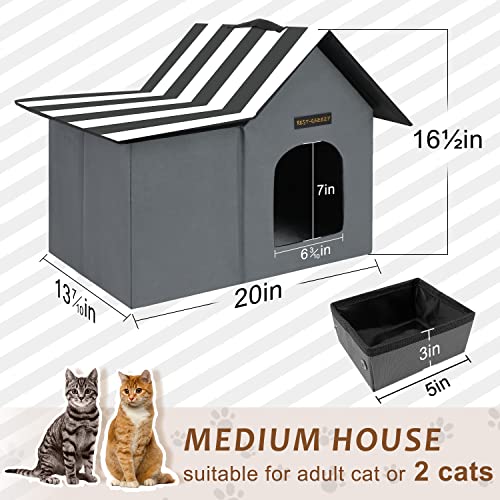 Rest-Eazzzy Outdoor Cat House, Feral Cat House Insulated With Mat And Clip, Weatherproof And Insulated, Cat Beds For Cats Kittens Puppies, Never Blow Away (Grey, M 13" X 17" X 20") #TOP1