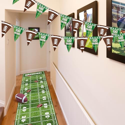2Packs Football Floor Runner, 10ft x 2ft Football Party Supplies, Football Party Field Aisle Runners Football Tablecloth Touchdown Floor Runners for Game Day Party Football Field Sign Supplies