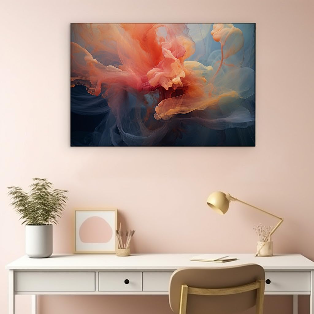 Canvas for Living room. Vivid Whirl: Capturing Vitality with Swirls of Orange, Red, and Blue, 27 x 18 inch Canvas Wall Art - Contemporary Masterpieces - Modern Home Decor