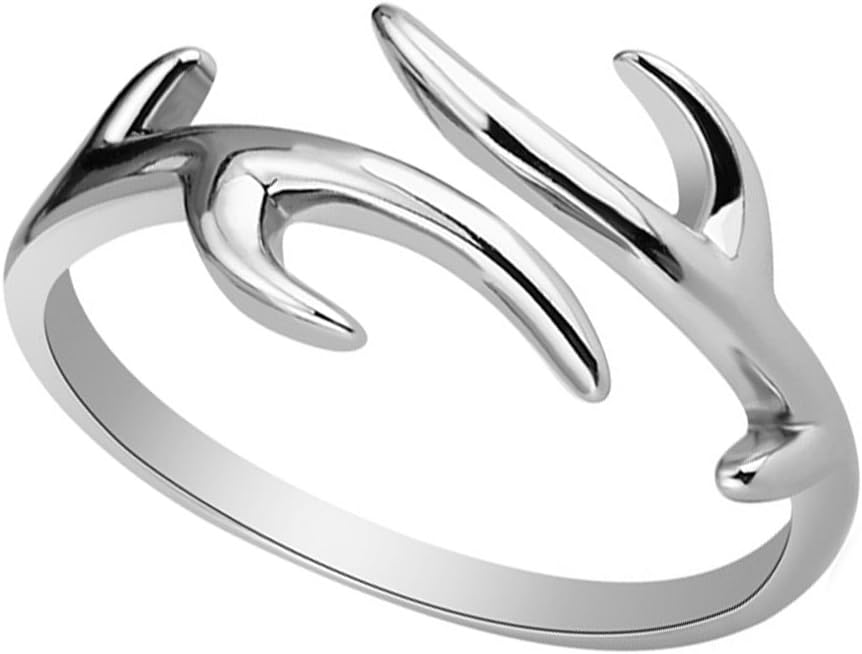 Looyar S925 Sterling Silver Christmas Antlers Ring Adjustable Anti Allergy Rings