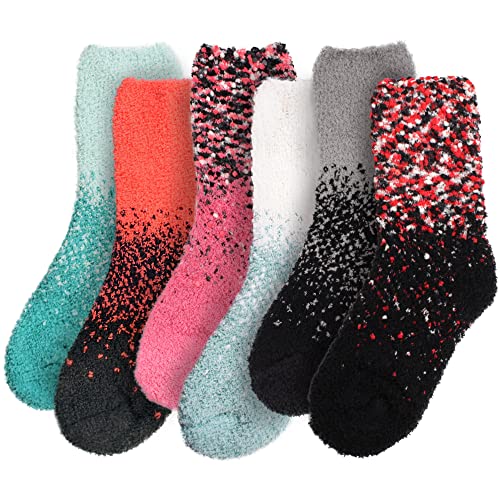 Image of BambooMN Colorful Fuzzy Socks - Assorted Super Soft Warm Microfiber Comfy Home Socks - Value Pack