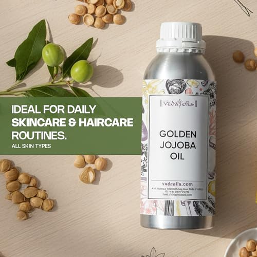 Image of VedaOils Golden Jojoba Oil for Hair Growth 100ml | Cold Pressed Jojoba Oil for Skin & Face Massage | 100% Pure & Natural Moisturizing Oil | Cold Pressed
