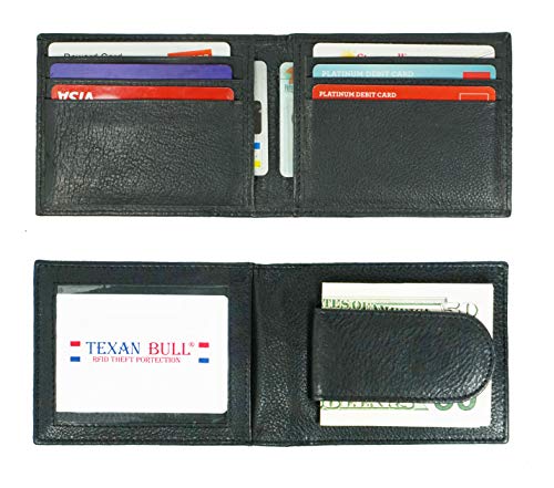 Bullz Mens Genuine Leather Front Pocket Magnetic Money Clip Slim Bifold Wallet Id Slot4