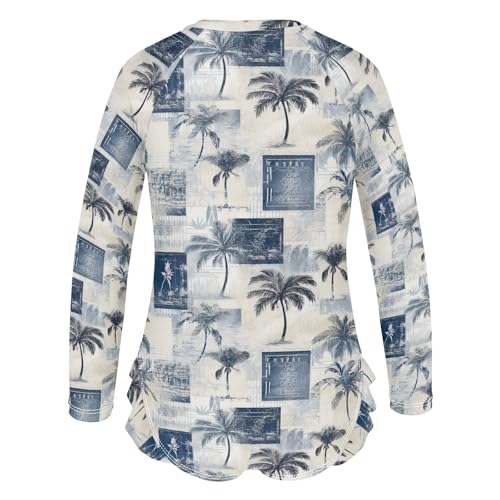 Hawaiian Palm Tree Stamp Girls Long Sleeve Swimsuit UPF 50+ Rashguard Swimwear One Piece Bathing Suit 212175642