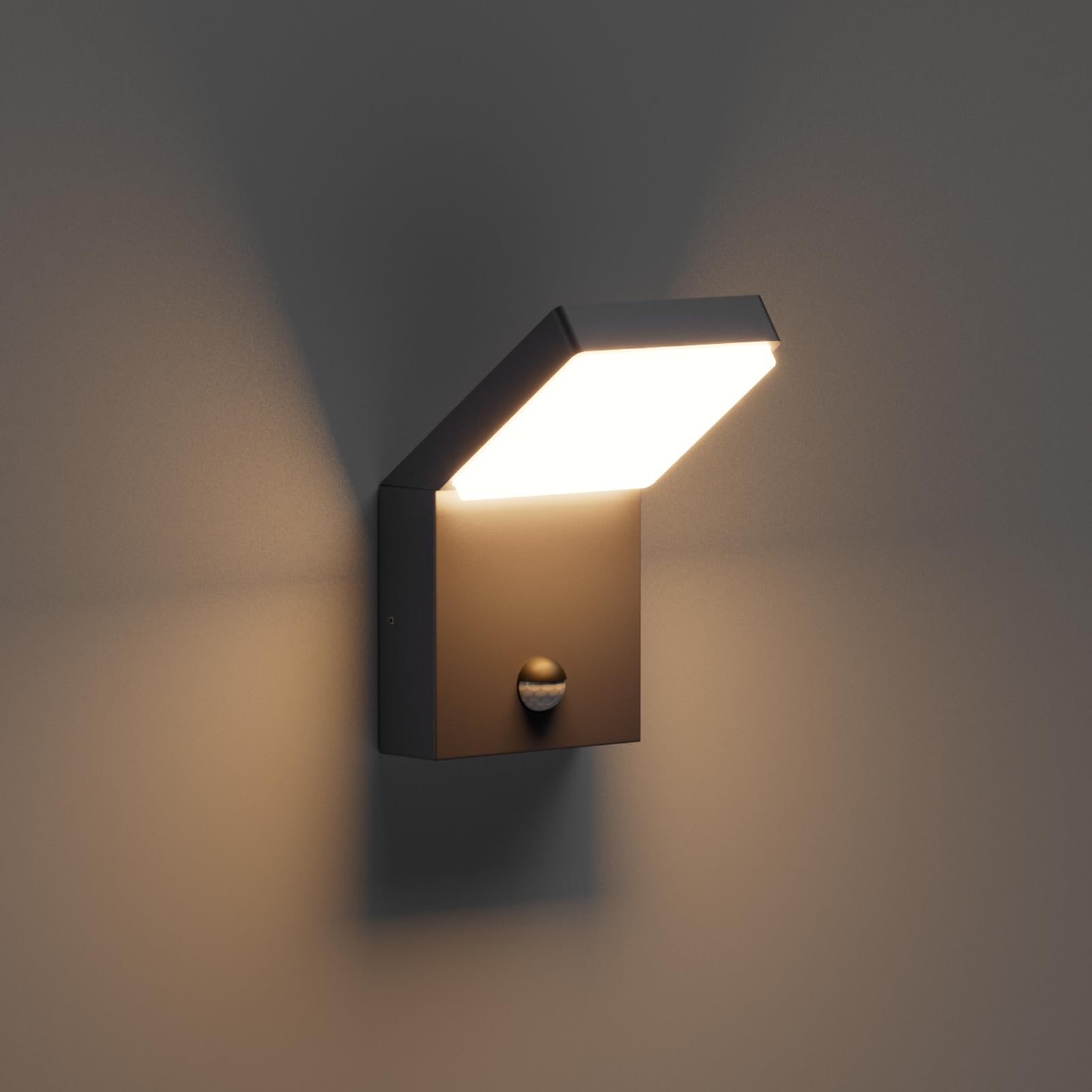 Klighten Apliques Exterior 24W LED con Sensor de Movimiento, Luces pared IP65 Impermeable, Lámpara Pared Moderno Aluminio para Terraza Pasillo Entrada, 1500LM, Blanco Calido 3000K, Negro