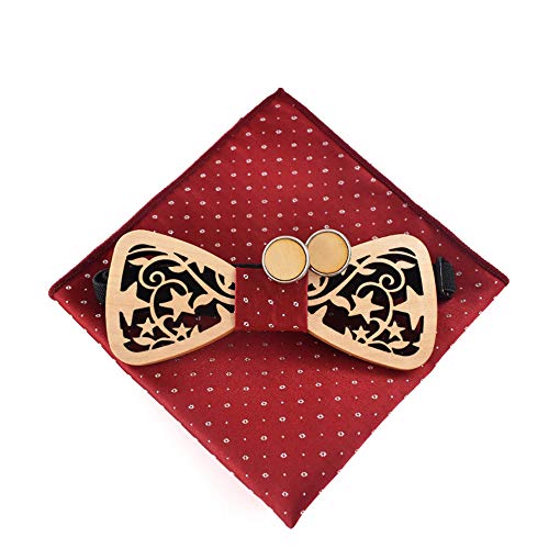 GJF Man'S Hollow-out The Stars Square Gemelos Trajes de Corbata Poliéster Seda Flor Arcos de Madera con Caja de Regalo (Color : Rojo)